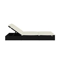 Sunbed Black Pe Rattan Double Adjustable Armrests Sunbed