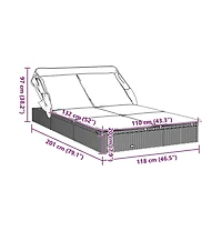 vidaXL Sunbed Black Pe Rattan, Powder-Coated Steel, 100% Polyester Double