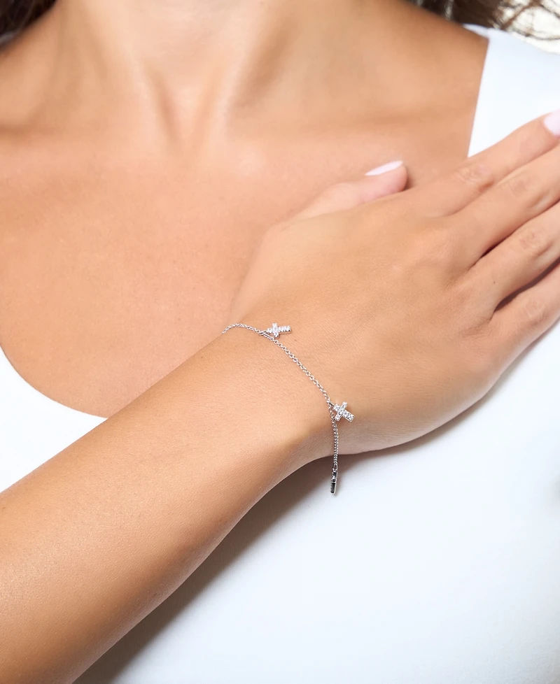 Macy's Cubic Zirconia Cross Bracelet (0.24 ct. t.w.) in Sterling Silver