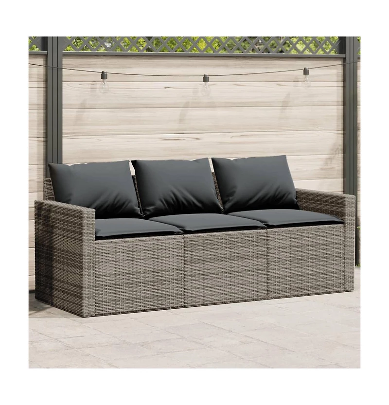 Garden Sofa Gray Pe Rattan 3-Seater Uv-resistant materials