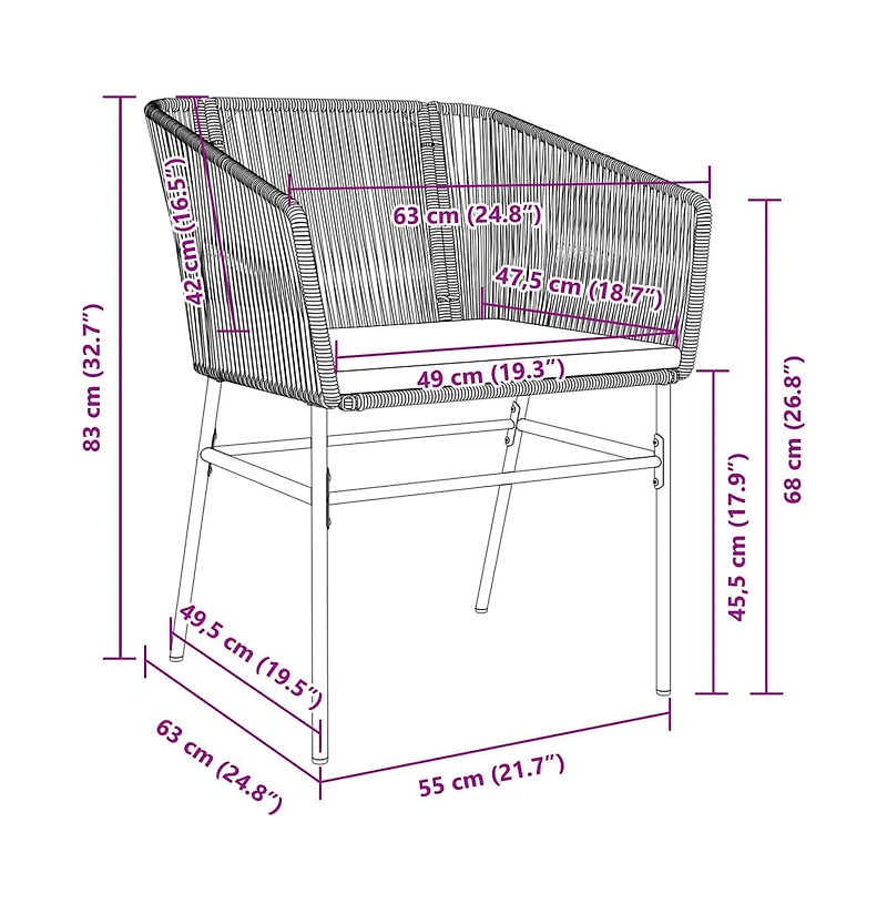 vidaXL Garden Chair Black Pe rattan Standard Uv-resistant materials