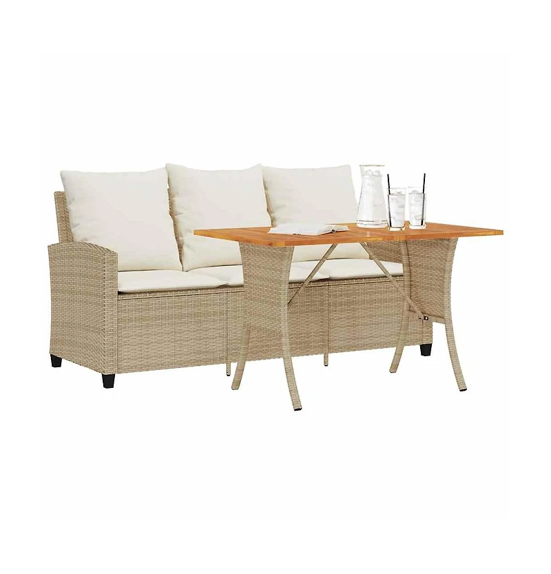 Garden Sofa Beige Pe rattan 3-Seater Removable Covers