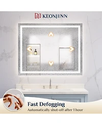 keonjinn Inch Led Bathroom Vanity Mirror Tempered Glass Front & Backlit Dimmable 3 Color Lighted Mirror Anti-fog Memory Function Frameless