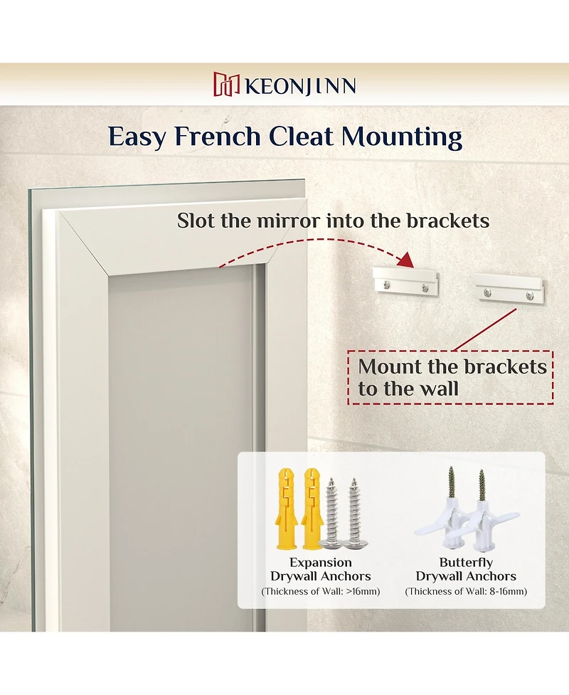 keonjinn Inch Led Bathroom Vanity Mirror Tempered Glass Front & Backlit Dimmable 3 Color Lighted Mirror Anti-fog Memory Function Frameless