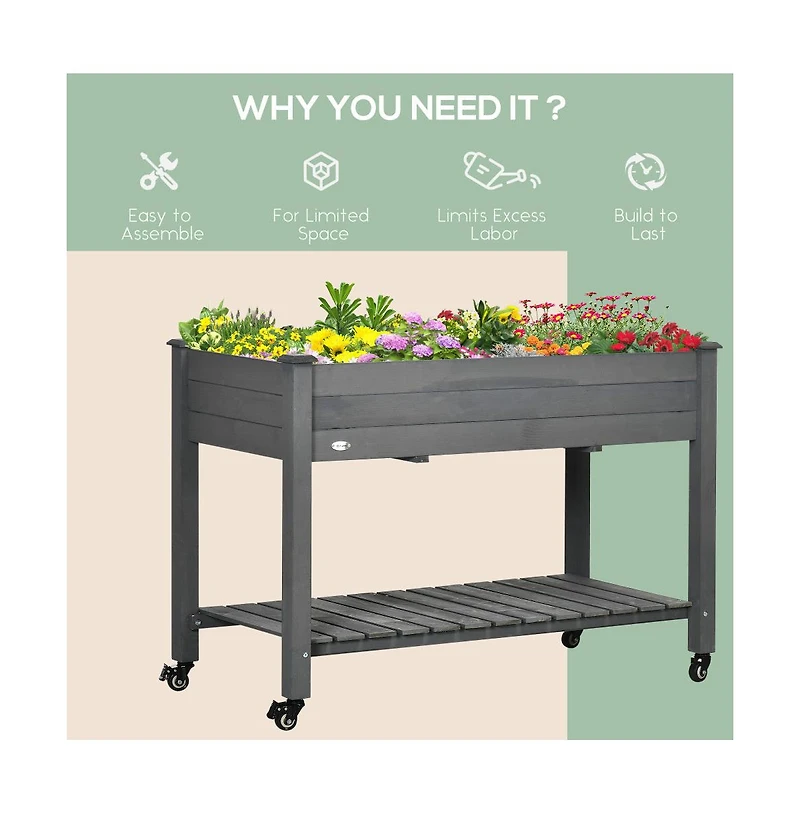 Chic Crate Outsunny Elevated Wooden Planter Box with Wheels