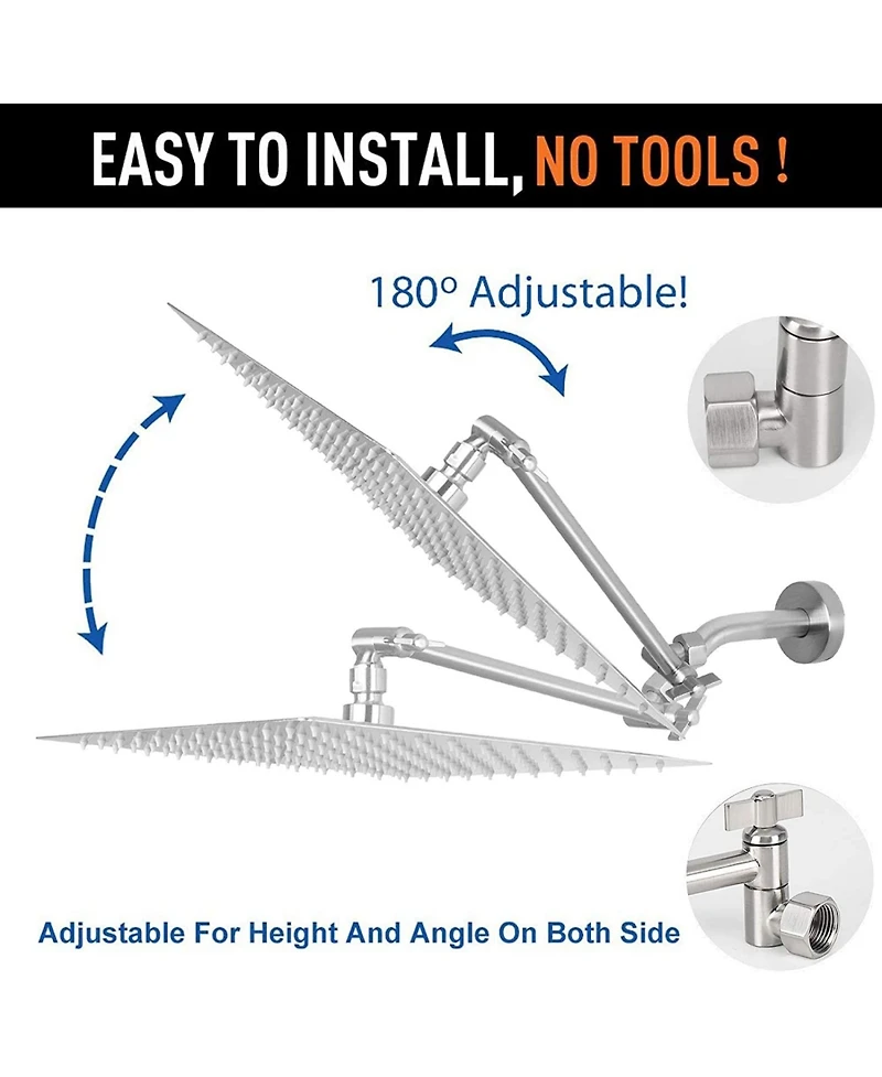 Rainsken Brushed nickel 10" Square Rainfall & High Pressure Stainless Steel Bath Shower head