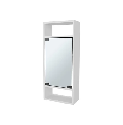 Chic Crate-Pine-Like Medicine Cabinet Mirrored Door & Open Storage | White