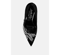 Rhinestones Embellished Satin Stiletto Pumps Women