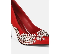 Rhinestones Embellished Satin Stiletto Pumps Women
