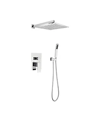 Rainsken 12" Rain Chrome Shower Head Systems Wall Mounted Shower Full Body Coverage Square Shower Head