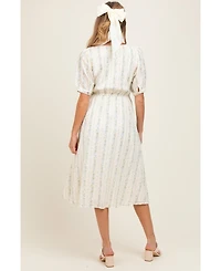 Pinkblush Maternity Light Blue Swiss Dot Floral Print Button Down Midi Dress
