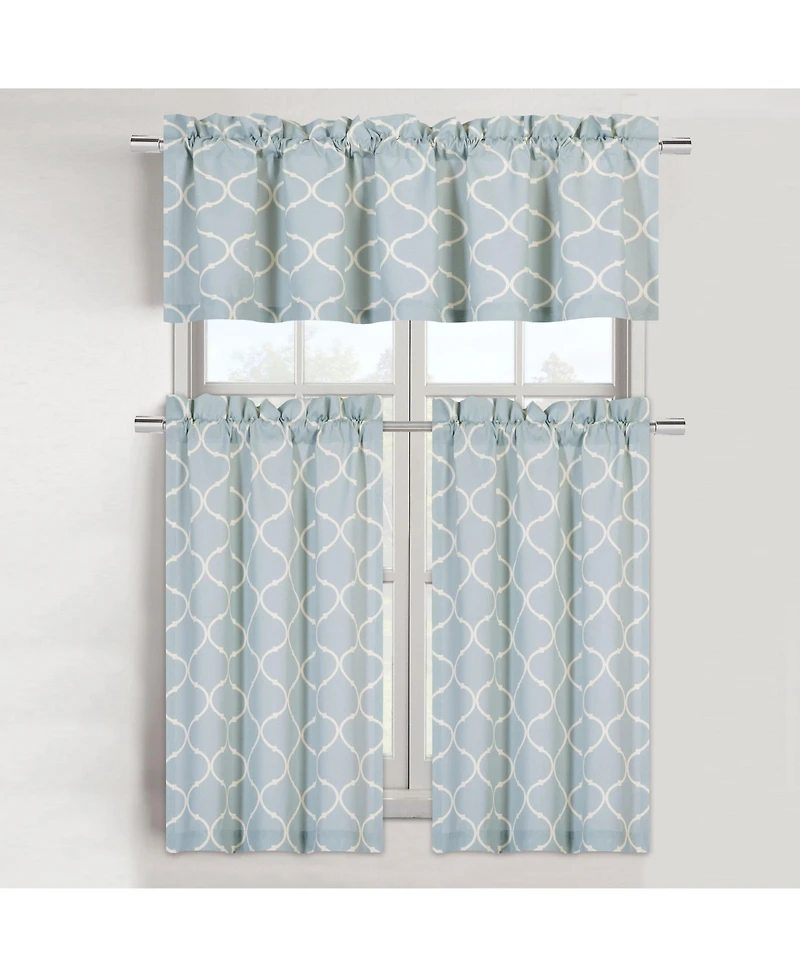 GoodGram Luxurious Turquoise Geometric Shabby 3 Piece Kitchen Curtain Tier & Valance Set