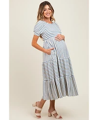 Pinkblush Maternity Striped Short Sleeve Tiered Maxi Dress