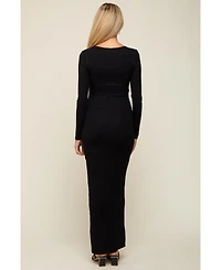 Pinkblush Black Ribbed Long Sleeve Square Neck Maternity Maxi Dress
