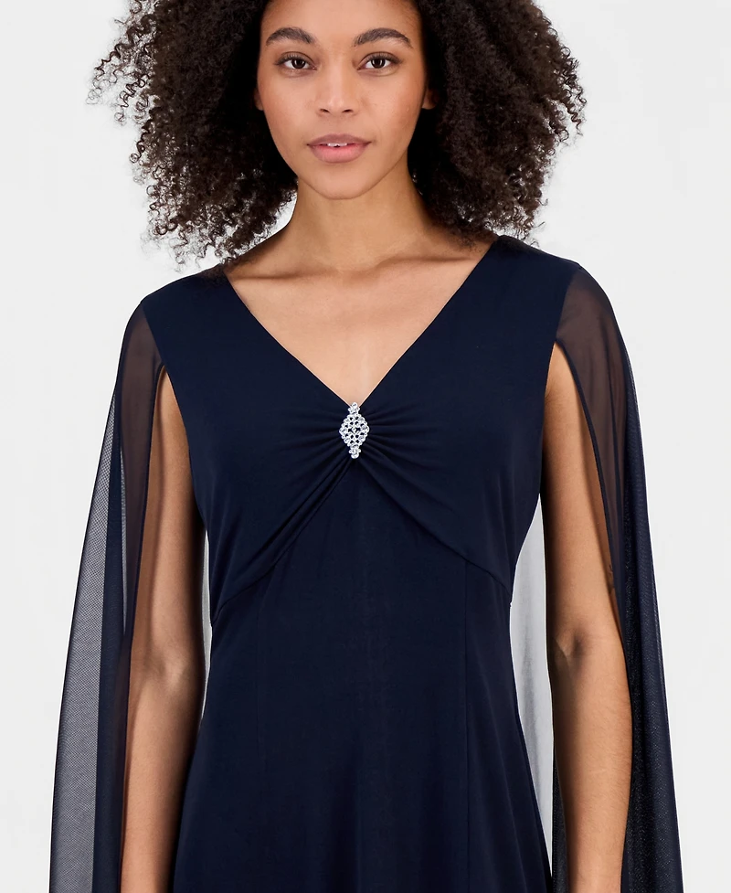 Connected Women's Rhinestone-Trim Cape-Overlay Dress