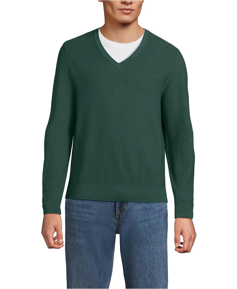 Lands' End Men's Long Sleeve Washable Merino Wool V Neck Sweater