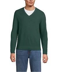 Lands' End Men's Long Sleeve Washable Merino Wool V Neck Sweater