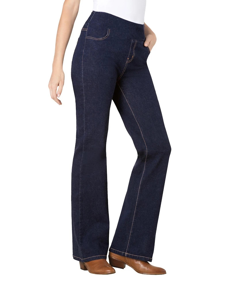 Woman Within Women's Flex-Fit Pull-On Bootcut Gap-Free Stretch Denim Jeans