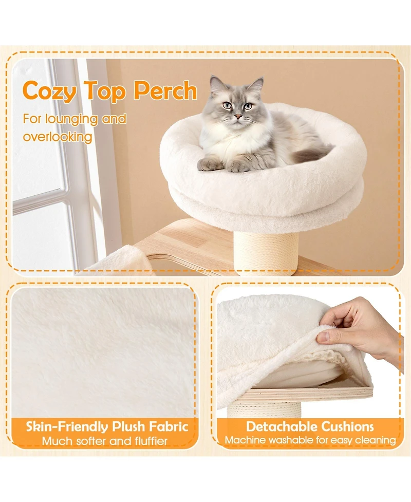 Gymax 69'' Tall Cat Tree Wooden Kitten Tower w/ 2 Condos Cozy Top Perch Space Capsule