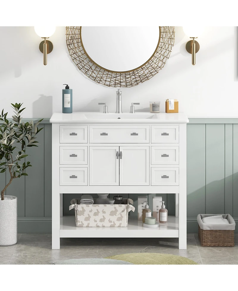 Lovmor 36inch Bathroom Vanity with Top Sink Modern Bathroom Storage Cabinet with 2 Soft Closing Doors and 2 Drawers Single Sink Bathroom Vanity