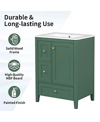 Lovmor Bathroom Vanity with Storage Adjustable Shelf Mdf Rubberwood Removable Dividers Dark Green Finish