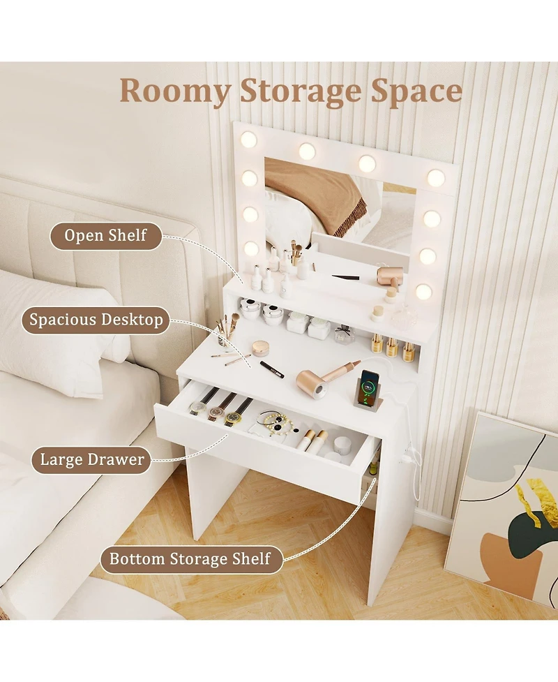Volenca Vanity Desk with Adjustable Brightness and 3 Light Modes for Bedroom