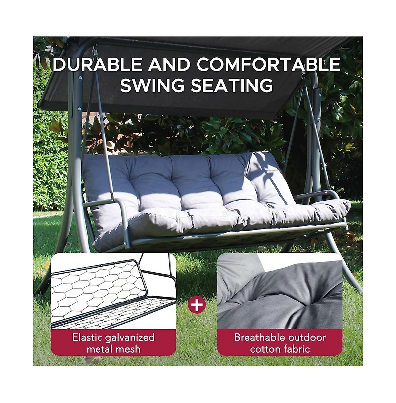 Sunjoy 3-Person Deluxe Outdoor Patio Garden Steel Frame Swing