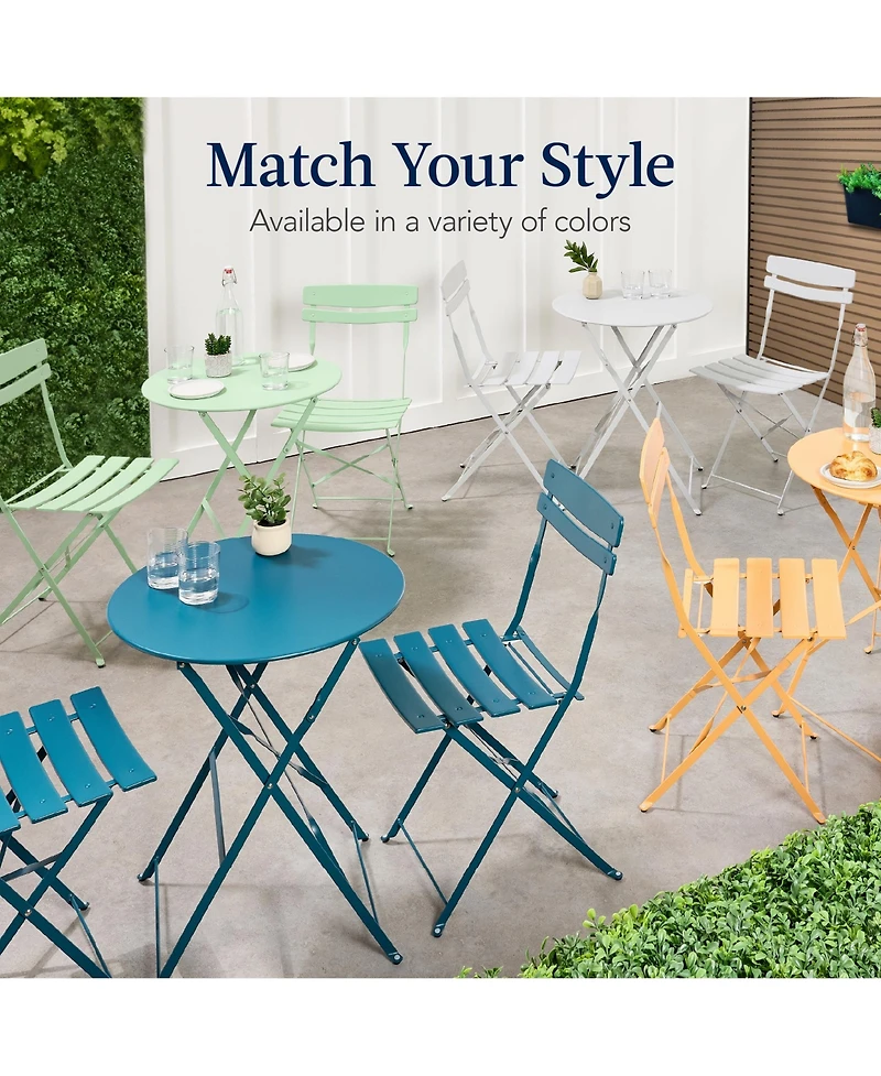 Best Choice Products 3-Piece Small Bistro Set, Folding Patio Furniture Set of 2 Chairs and Table