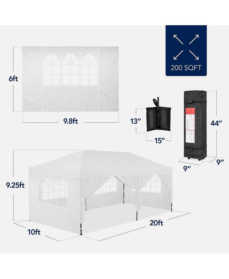 Best Choice Products 10x20ft Party Tent Pop Up Canopy Easy Setup w/ 1-Button Setup, Wheeled Case, 4 Weight Bags