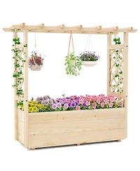 Gymax Wooden Raised Garden Bed/ Lattice Trellises Hanging Roof Drainage Indoor Outdoor
