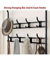 gaomon Hall Tree Shoe Bench, 4-in-1 Entryway Storage Bench with 8 Sturdy Hooks, Freestanding Coat Rack for Small Spaces, Apartments, Bedroom, RusticGr