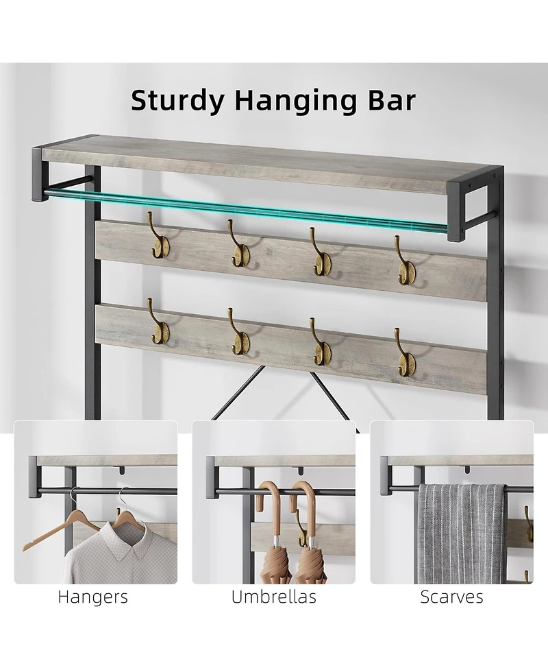 Coat Rack Shoe Bench 72in Tall Hall Tree Shoe Rack with Storage Shelf and Hooks for Entryway Removable Industrial Accent Furniture Metal Frame
