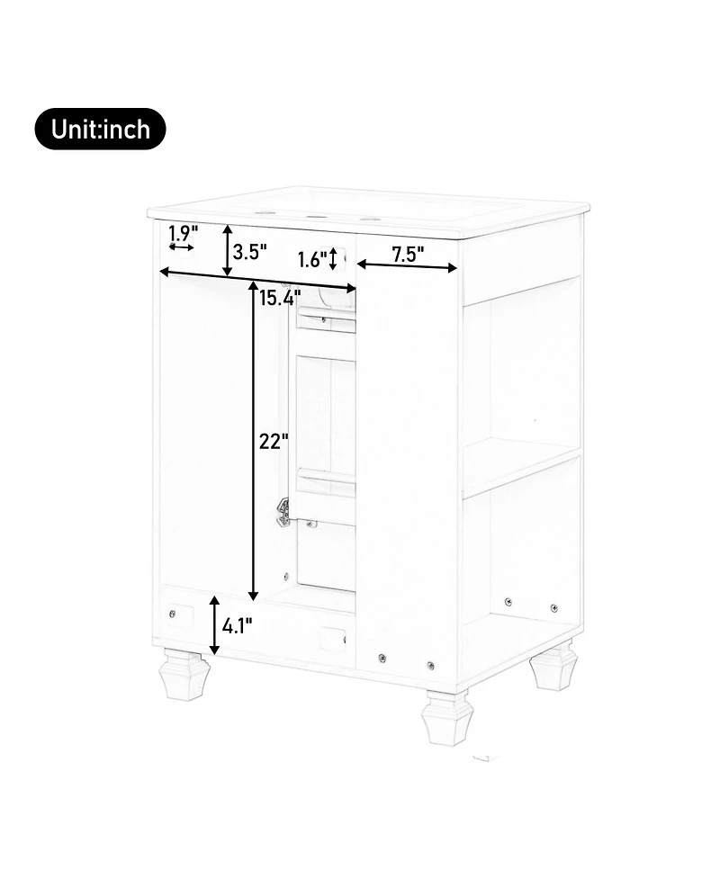 Lovmor 24inch Bathroom Vanity with Sink Bathroom Cabinet with Door Shelf Side Open Storage Solid Wood Frame Soft Closing Door White