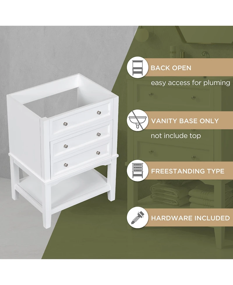 Bathroom Vanity Without Sink Base Only Solid Wood Frame Bathroom Storage Cabinet with Drawer White