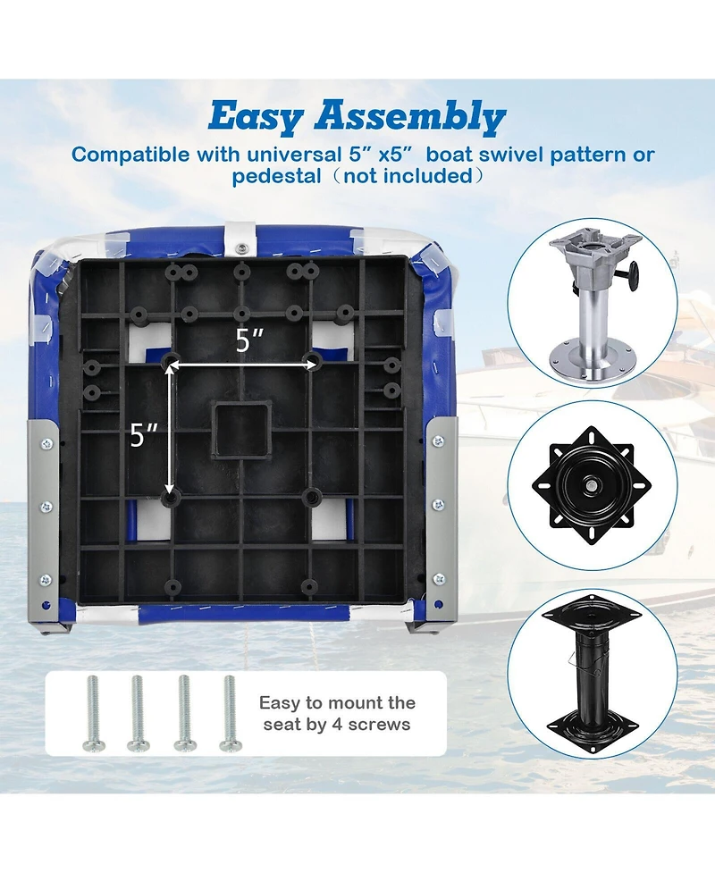 Hongge 2 Pieces High Back Folding Boat Seat Set with Sponge Cushion-Blue