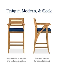 Best Choice Products Set of 2 Outdoor Acacia Wood Bar Stools Bar Chairs w/ Weather-Resistant Cushions