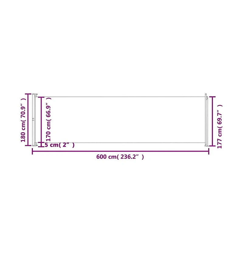 vidaXL Side Awning Grey Polyester with Pu coating, Powder-Coated Steel