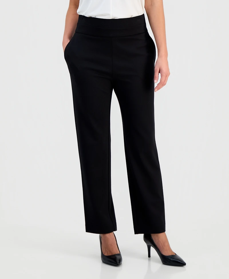 Jones New York Petite High-Rise Pull-On Straight-Leg Pants
