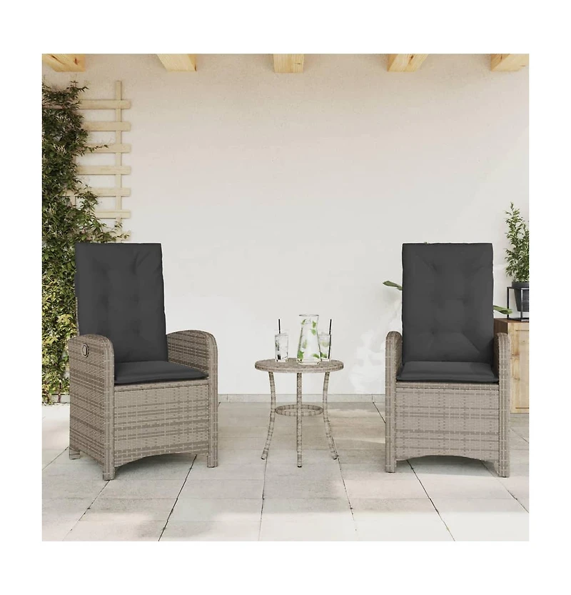 vidaXL Reclining Garden Chair set of 2 Grey Pe rattan Standard