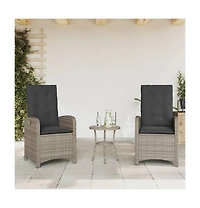 vidaXL Reclining Garden Chair set of 2 Grey Pe rattan Standard