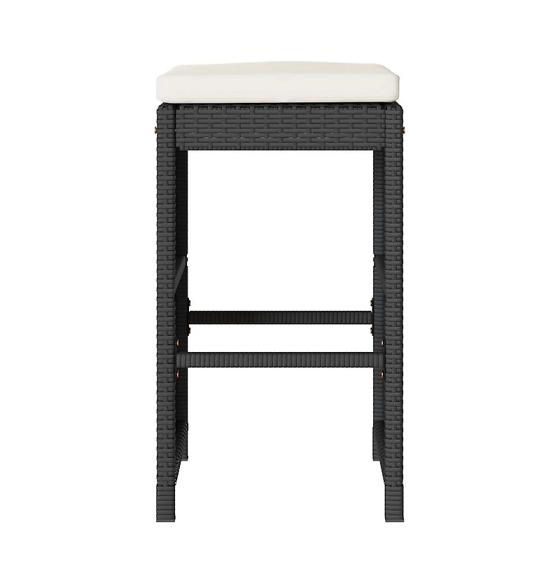 vidaXL Garden Bar Stool Set of 2 Black Poly Rattan, Powder-Coated Steel