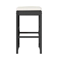 vidaXL Garden Bar Stool Set of 2 Black Poly Rattan, Powder-Coated Steel