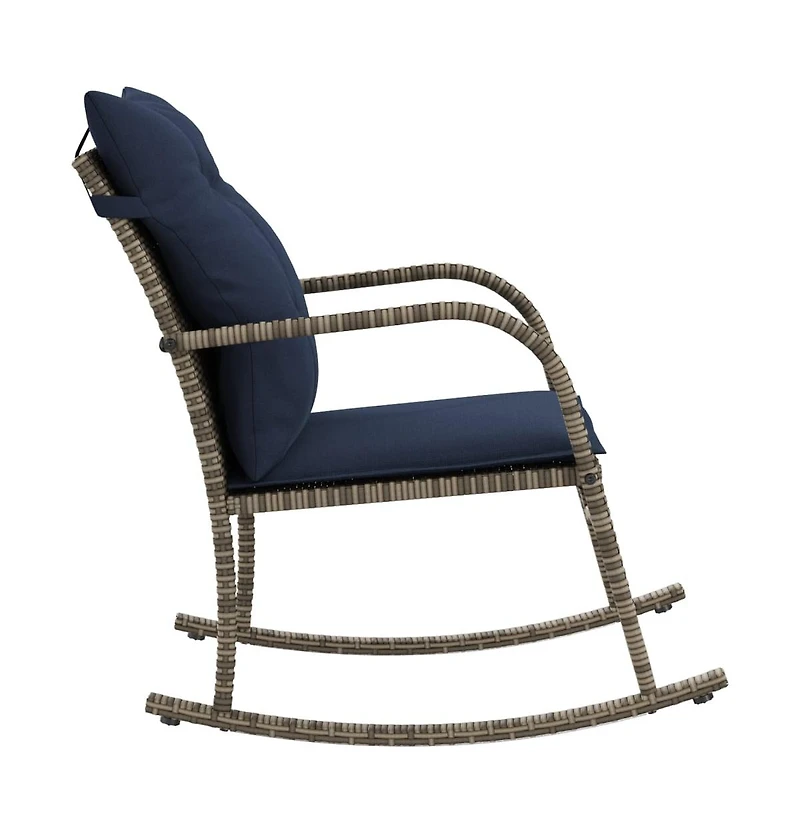 vidaXL Patio Rocking Chair Grey Poly Rattan and Powder-Coated Steel Medium