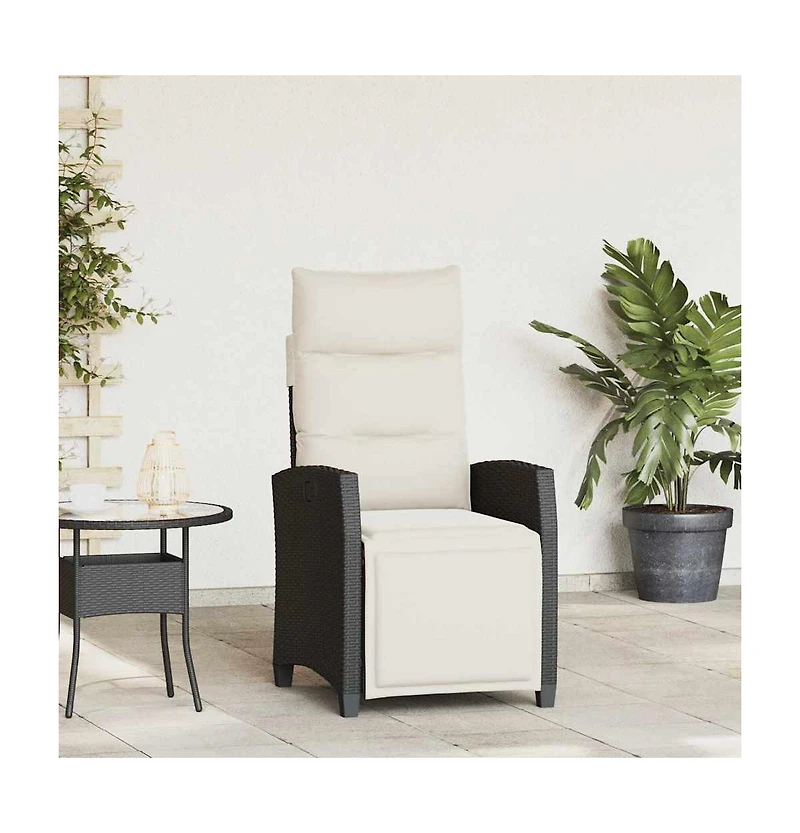 vidaXL Reclining Garden Chair Black Pe rattan, powder-coated steel Medium
