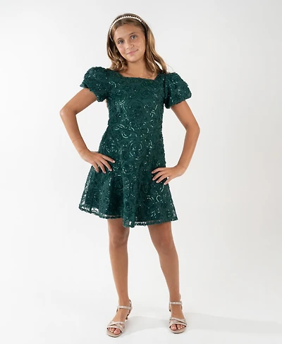 Rare Editions Girls 7-16 Soutache Short Sleeve A-Line Dress