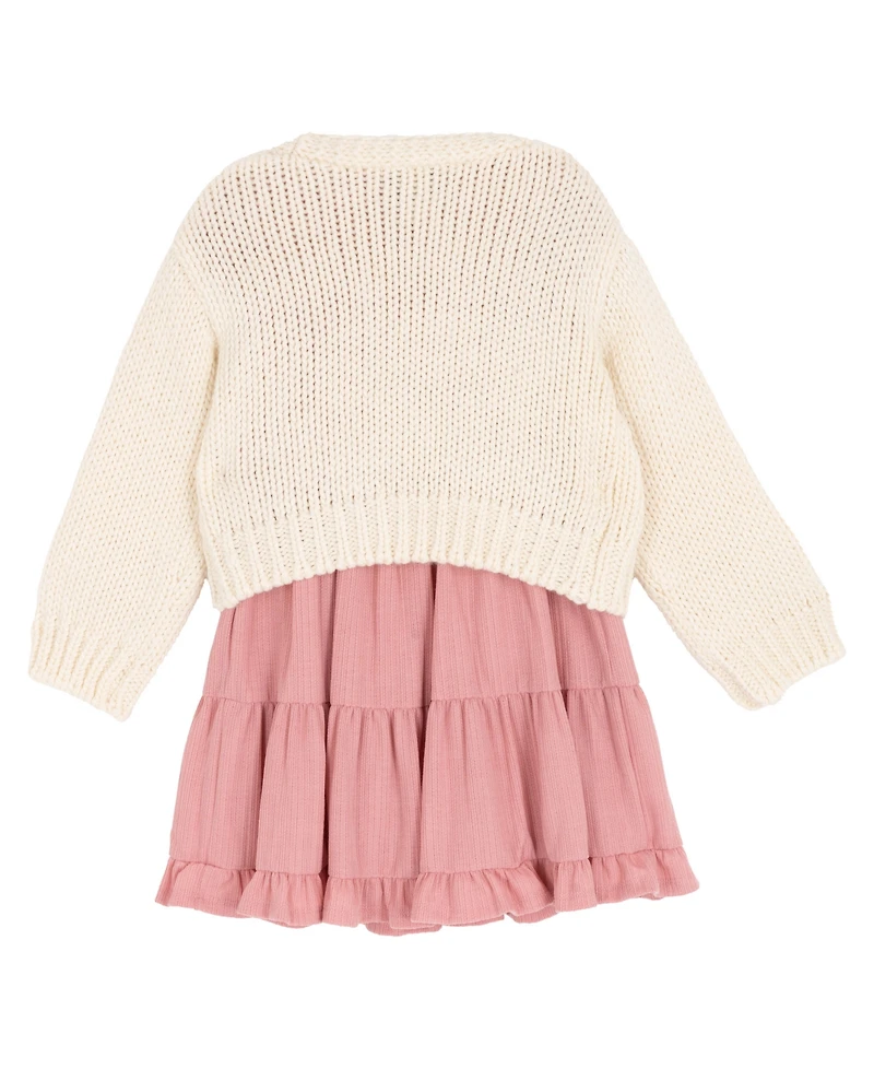Rare Editions Girls 2T-6X 2-Piece Bow Cardigan Textured Knit Dress