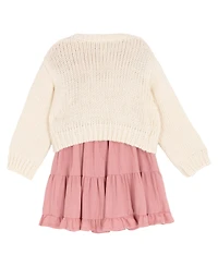 Rare Editions Girls 2T-6X 2-Piece Bow Cardigan Textured Knit Dress