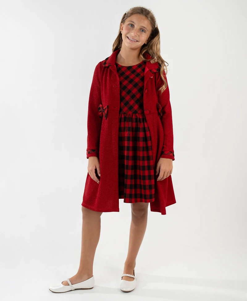 Rare Editions Girls 7-16 2-Piece Plaid Coat and Dress Set