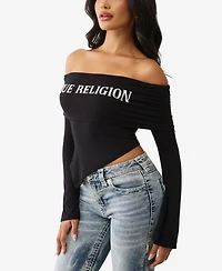 True Religion Women's Crystal Asymmetric Off The Shoulder Top