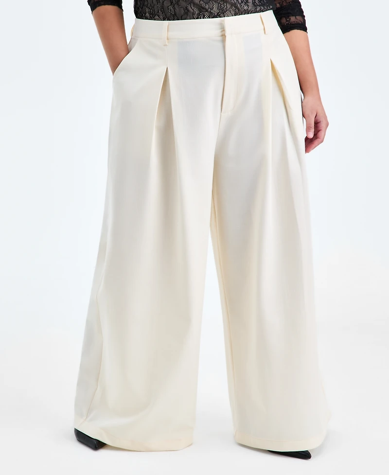 Bar Iii Trendy Plus Casual Pleated Wide-Leg Pants, Macy's Exclusive